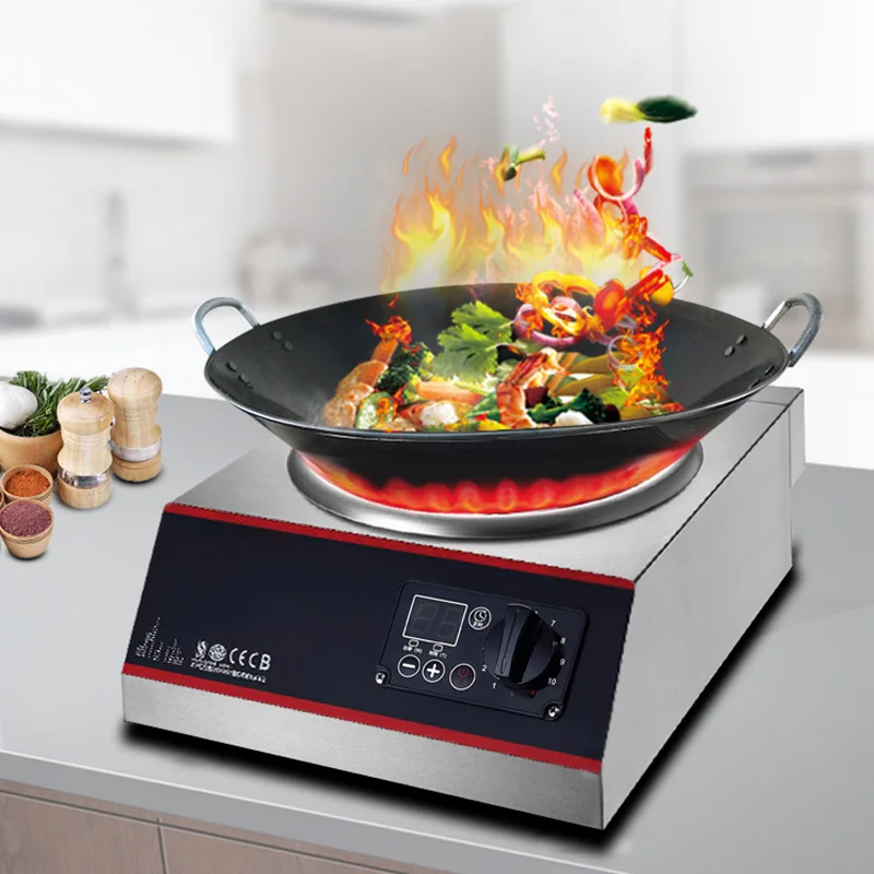 Fornello a induzione commerciale 5000w Concavo Stir Fry Fornello elettrico ad alta potenza Attrezzatura da cucina commerciale per hotel