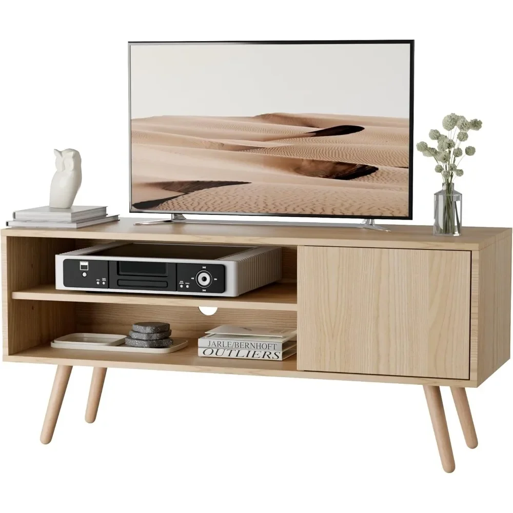 

TV Stand for 50 Inch TV, Mid Century Modern Entertainment Center with Storage Cabinet, TV Media Console