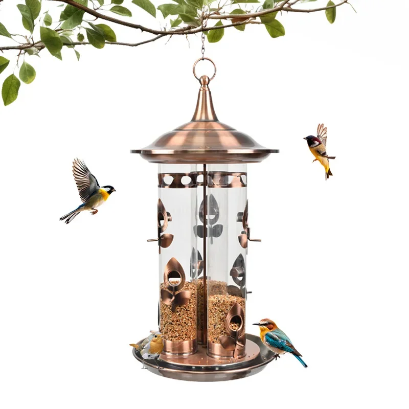electroplated copper bird feeder retro European garden decoration, rainproof and rust-proof, durable hanging bird food box