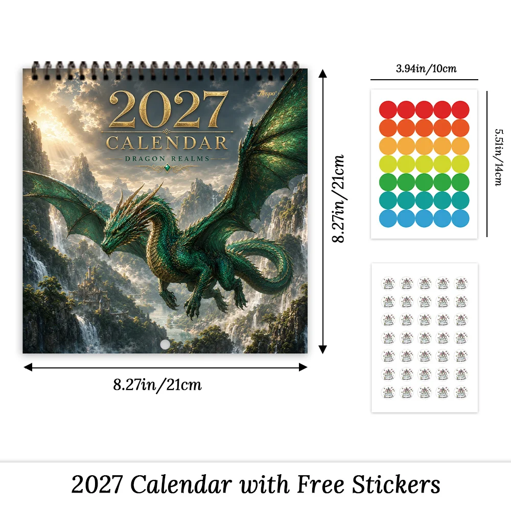 1pc 2027 Wall Calendar, Dragon Kingdom Theme,12-Month Monthly Planner,Perfect Gift For Back-to-school Season,Christmas, New Year