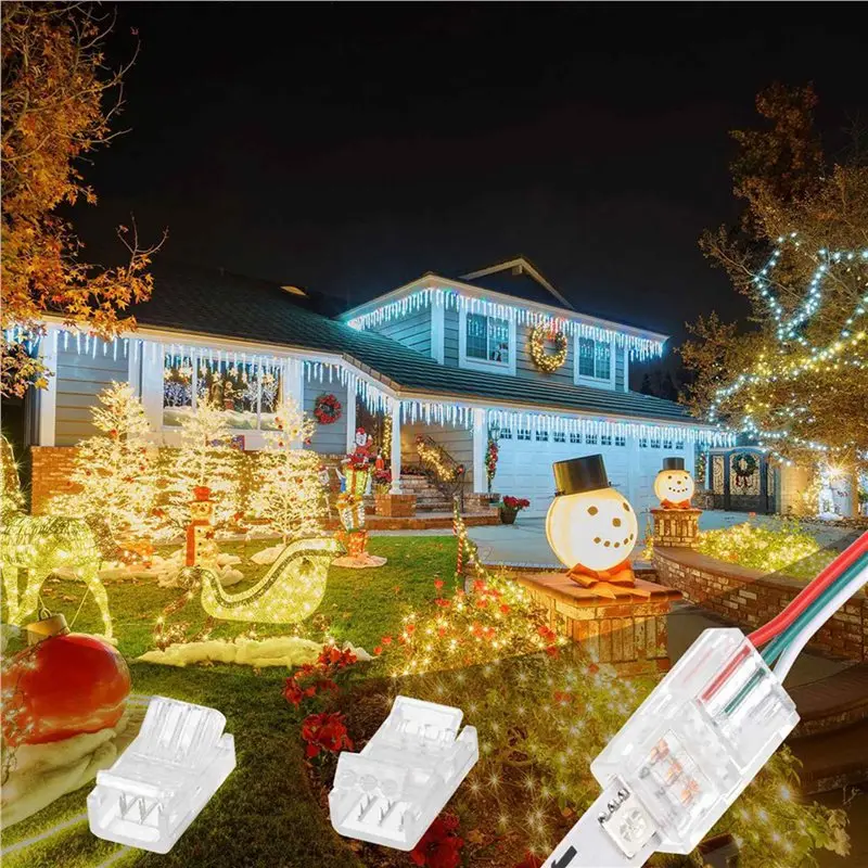 A72P 80 Pcs 3 Pin 10Mm Solderless LED Light Strip Connectors Clear Track Lighting Connectors For 5050 RGB Strip Light