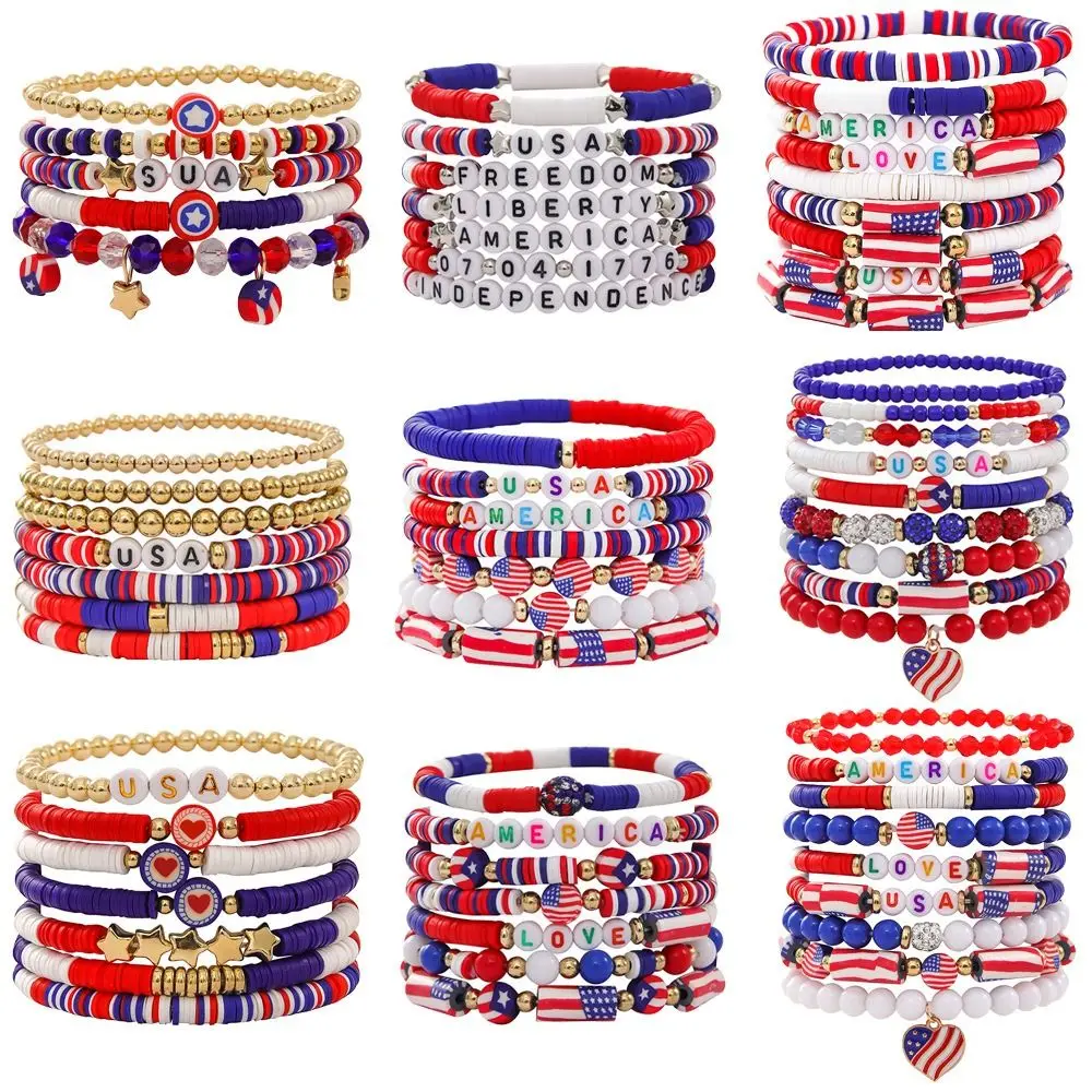 Retro Soft Ceramic Friendship Bracelets Accessories 6-Piece Set Bangles Boho Jewelry Beaded Bracelet for Women Gift