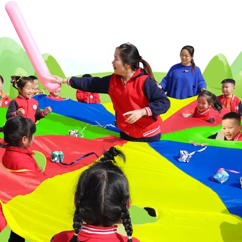 Rainbow Parachute Knock Gopher Multiplayer Interactive Hide Seek Outdoor Sports Group Game Leisure Party Toy Gift Adults Teens