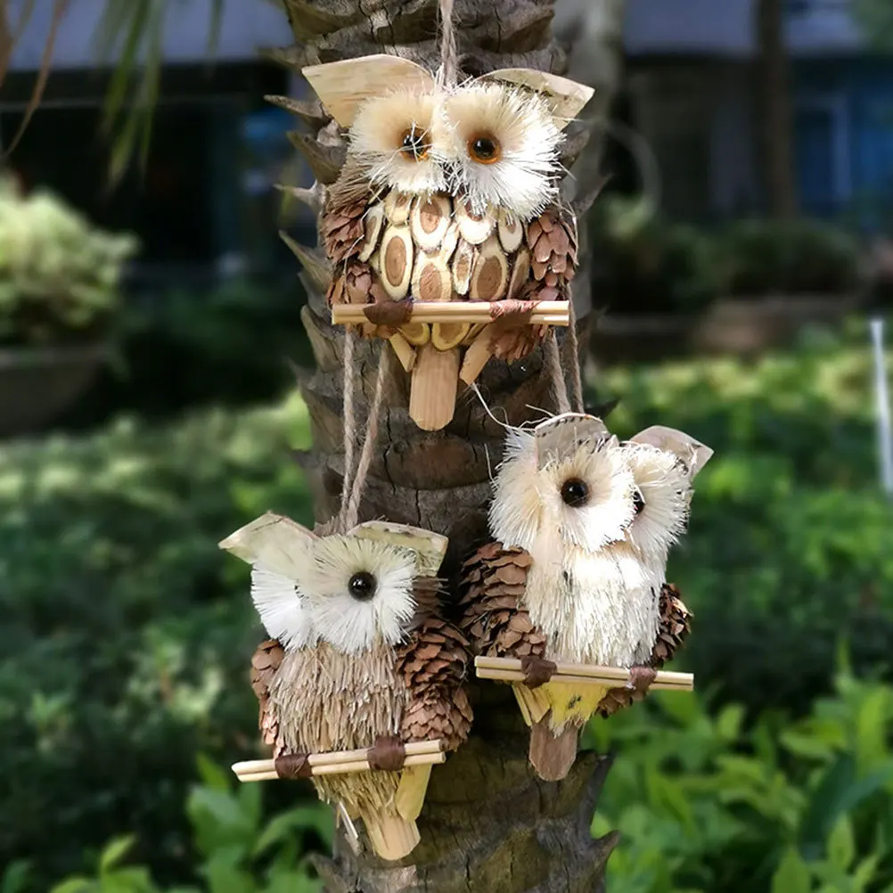 

5Pcs Owl Pendant Hanging Ornaments Lifelike Light Brown Garden Yard Scene Decoration Home Decor Small Size Outdoor Use