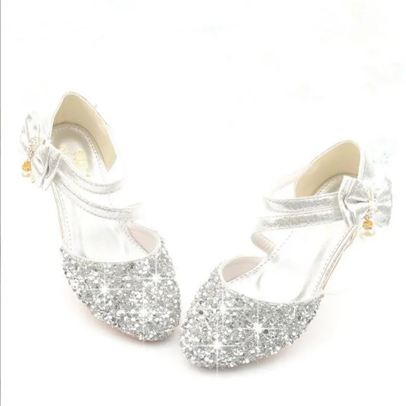 Children's Shoes Sandals Casual Glitter Butterfly Knot Children High Heel Girls Shoes Fashion Princess Dance Party Wedding Shoe