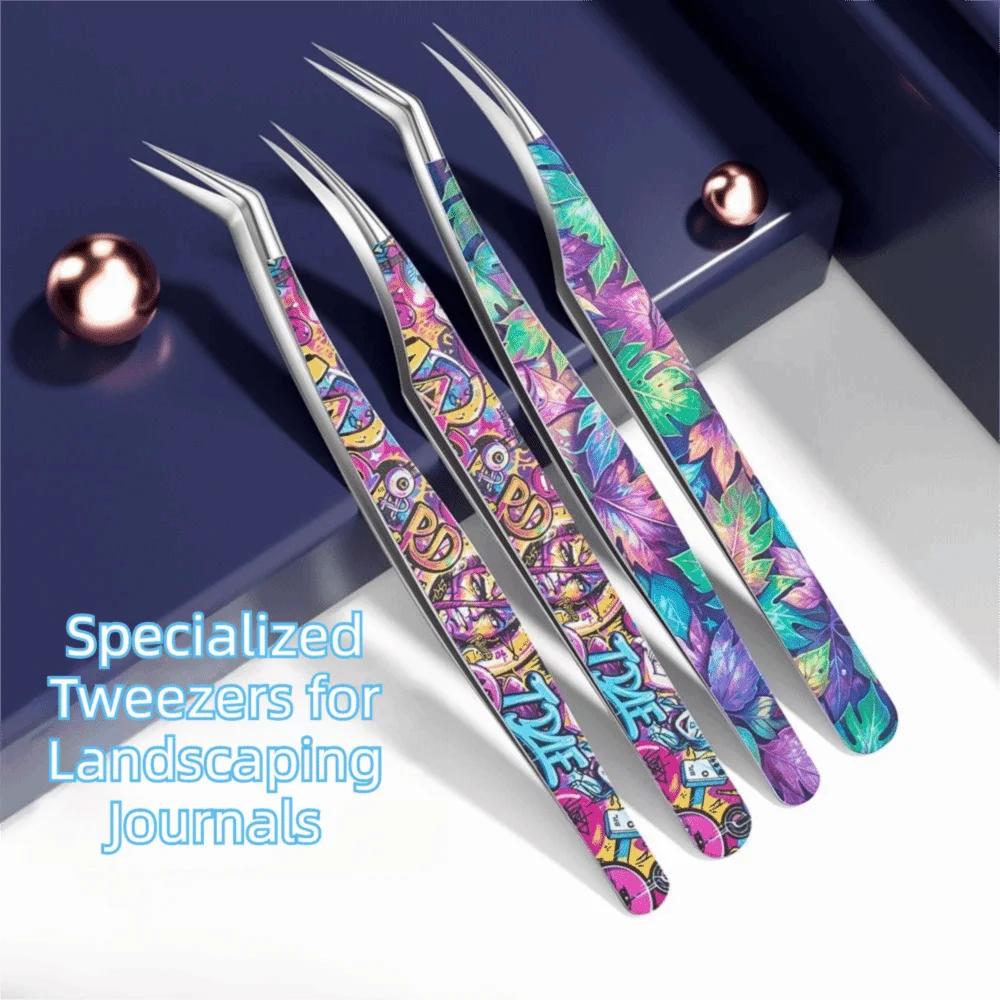 Metal Curved Stickers Tweezers Anti-static Cartoon False Eyelash Tweezers High Precision Bean Tweezers Beauty Makeup Tools