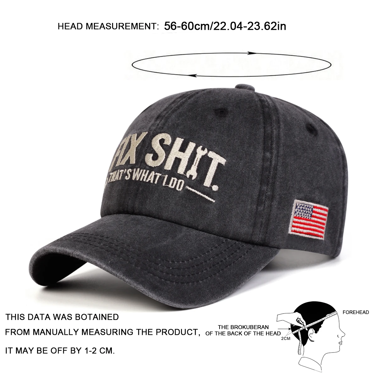 Unisex I FIX SHIT Baseballkappen mit Stickerei, für Frühling und Herbst, für den Außenbereich, verstellbare Freizeithüte, Sonnenschutzhut, Sportkappe – Detail 7