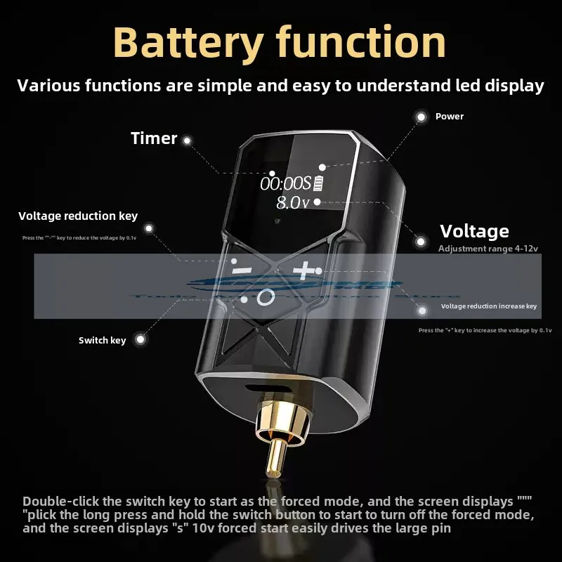 Ambition kuark Wireless Tattoo Battery Power Supply RCA Interface 1950amh portable LCD Display For Rotary Machine Fast Charger