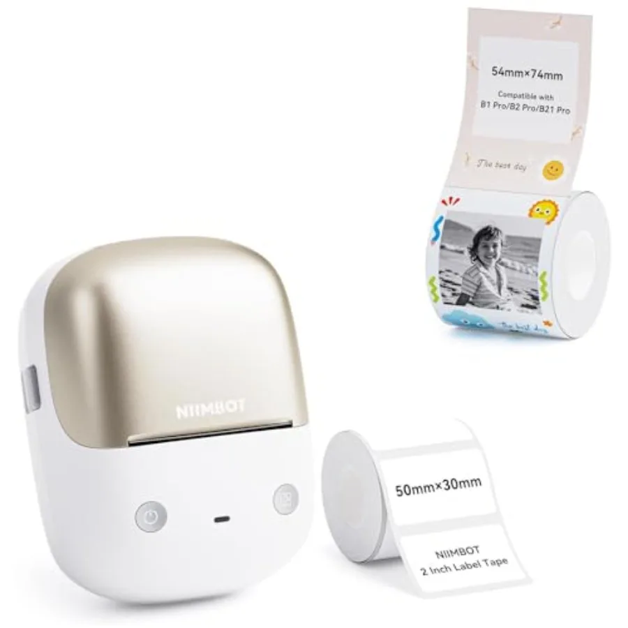 

B2 Pro Label Maker Machine Gold with 54x74mm Photo Paper 300DPI Sticker Printer Portable Bluetooth Label Printer for Photo Stic