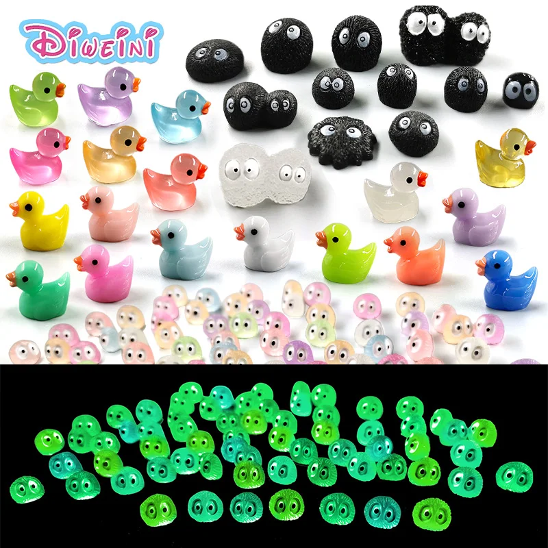 

New Luminous Briquettes Elfs Black Ball Sprite Duck Figurine Glowing Miniature Fairy Garden Decoration Accessories Animal Figure