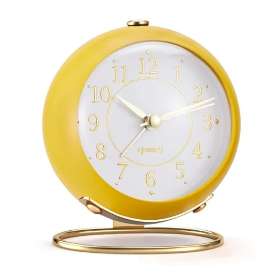 Metal Desk Alarm Clock, Retro Bedroom Table Vintage Analog Silent Non-Ticking Gold Alarm Clock, Bedside Decor