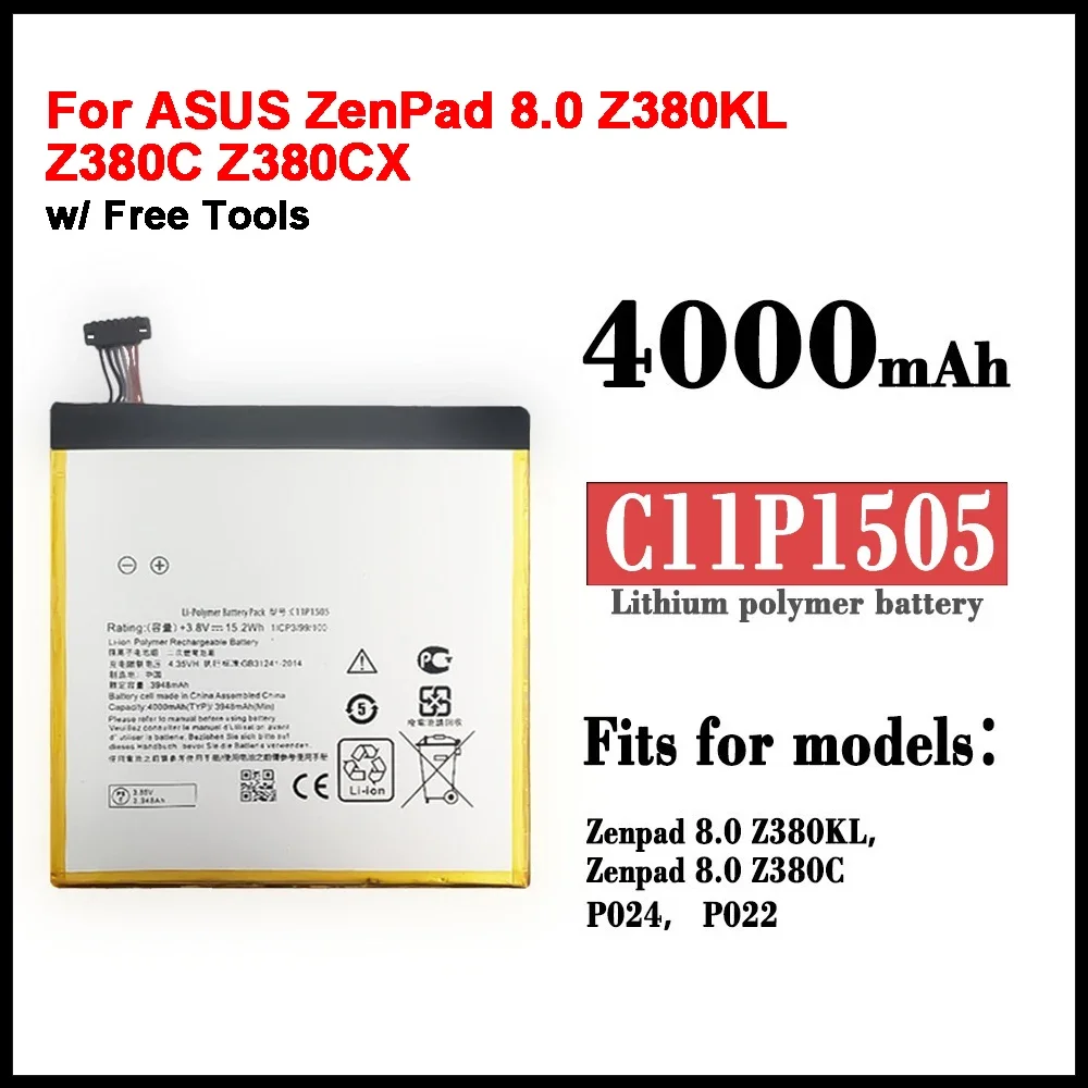 

Оригинальный аккумулятор для планшетного ПК C11P1505 для ASUS ZenPad 8.0 Z380KL Z380C Z380CX P022 P024 4000 мАч + бесплатные инструменты