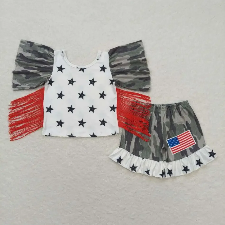 

RTS Toddler girl clothes short sleeve tee shirt top baby kids boy boutique outfits clothing sets summer 4th of july camo clothes