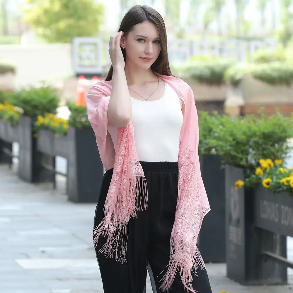 Fashion Tassels Sunscreen Shawl Neckerchief Wraps For Female Cheongsam Shawl Bride Shawl Lace Scarf Beach Yarn Women Scarf