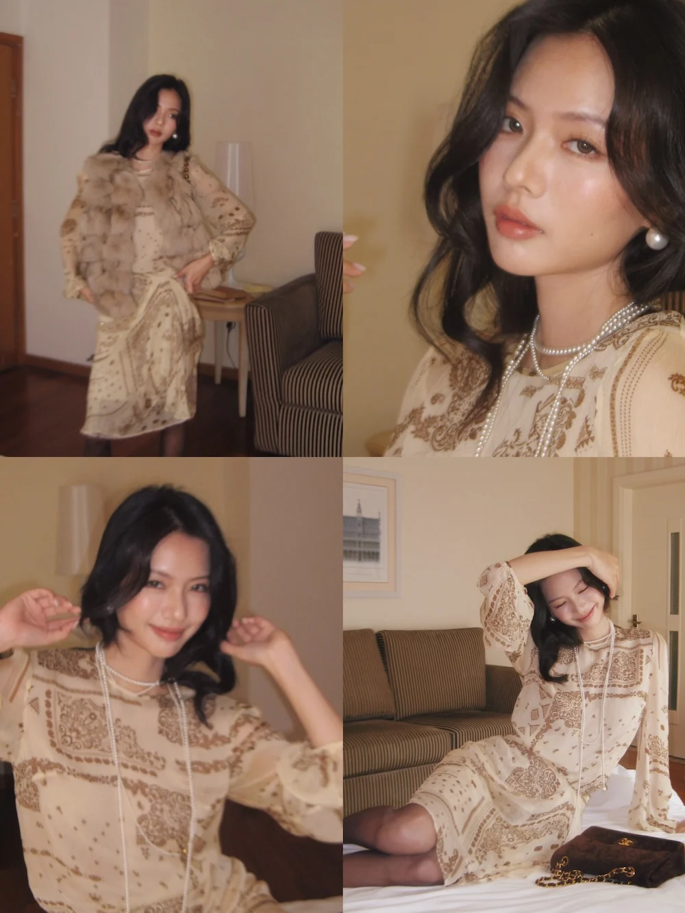 

Lowey European Style Classical Damask Silk Long Sleeve Shirt Women's Fashion Breathable Thin Gel Fiber round Neck Commute Shirt