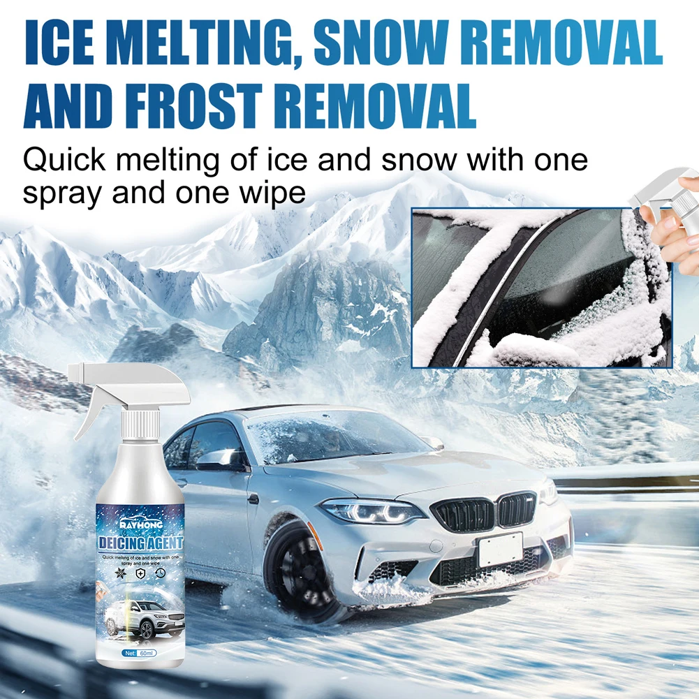 Snow Melting Spray 60ML Defrosting Anti Frost Spray Instantly Melts Ice Windshield Spray Deicer for Car Windshield Window Mirror