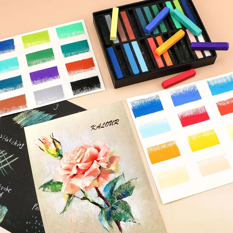 KALOUR 24pcs High Quality Painting Pastel Stick Set Mium Quality & Unique Rich & Vibrart Colar Color Durable Convenient Gift Box