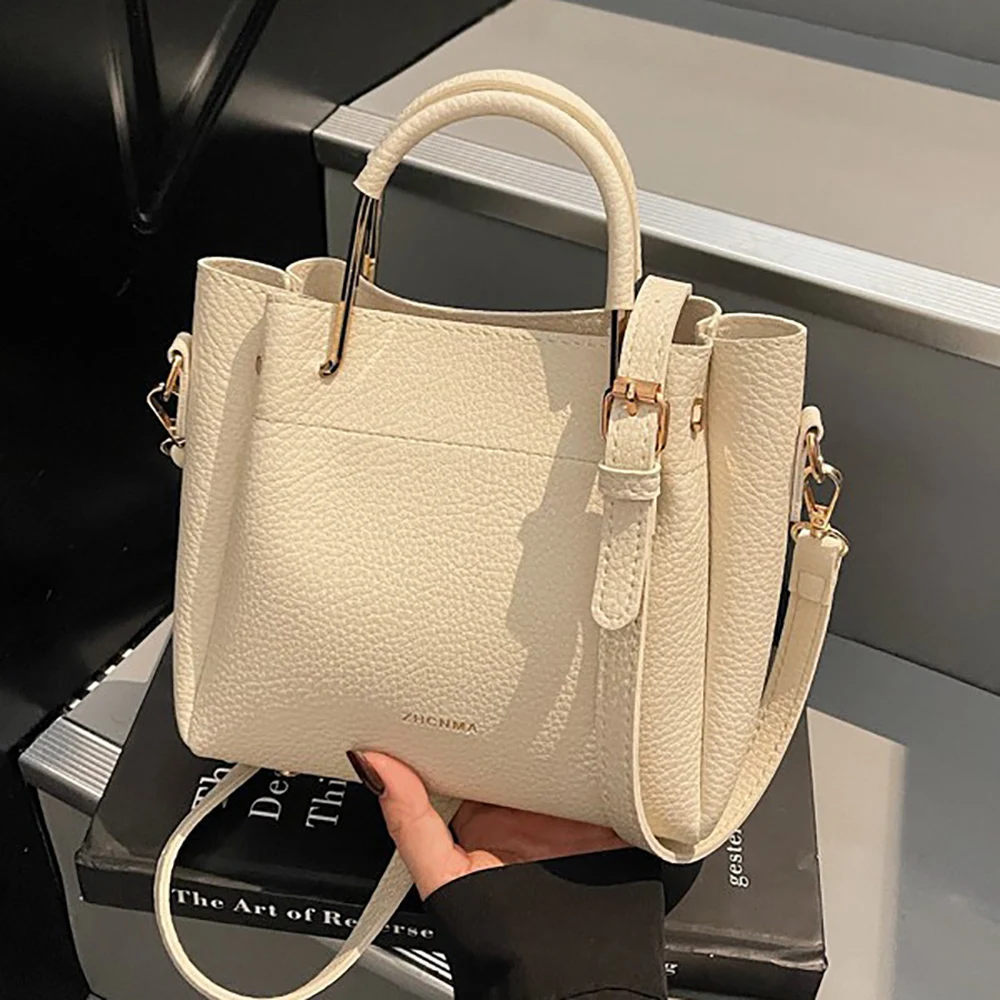 Lychee Pattern Pu Crossbody Bag Women's Solid Color Casual All-Match Handbags Soft Versatile Commute Messenger Bags