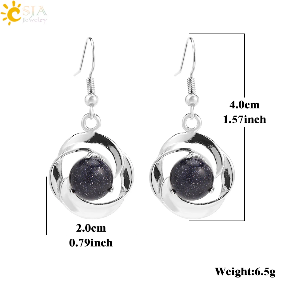 CSJA Natural Stone Earrings for Women Healing Round Cabochon Bead Crystal Rose Flower Dangle Earring Jewelry Christmas Gift H325