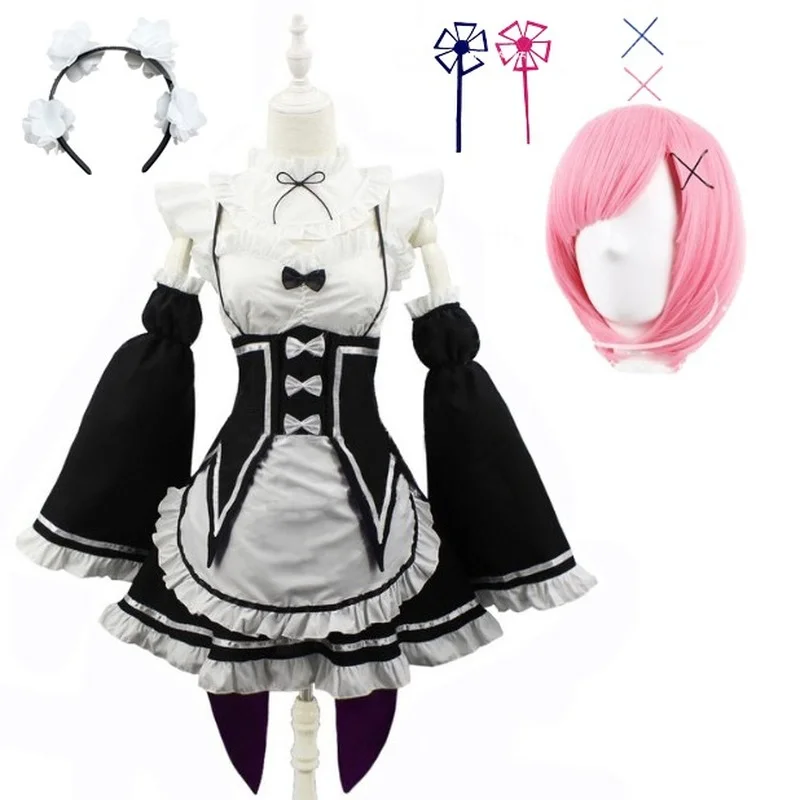 Ram/rem lolita maid cosplay kostüme anime vestido re: zero kara hajimeru isekai seikatsu halloween kostüme für mädchen loli kleid