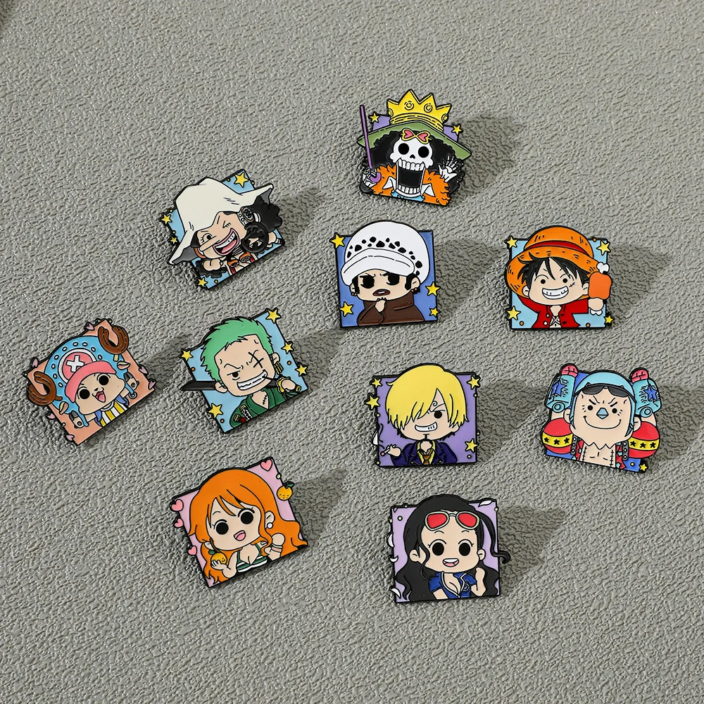 1 Set One Piece Brooch Anime Cartoon Luffy Skull Enamel Brooch Trafalgar Badge Lapel Pins Hats Backpack Decoration Jewelry Gifts