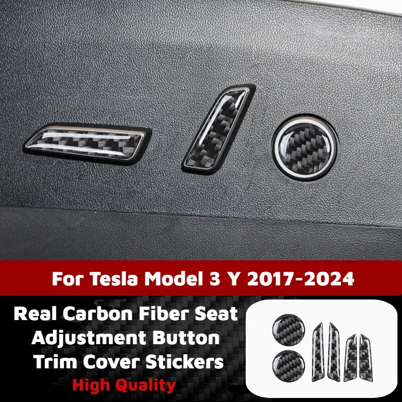 

6Pcs Real Carbon Fiber Seat Adjustment Button Trim Cover Stickers for Tesla Model 3 Y 2017-2024 Car Interior Decor Accessories