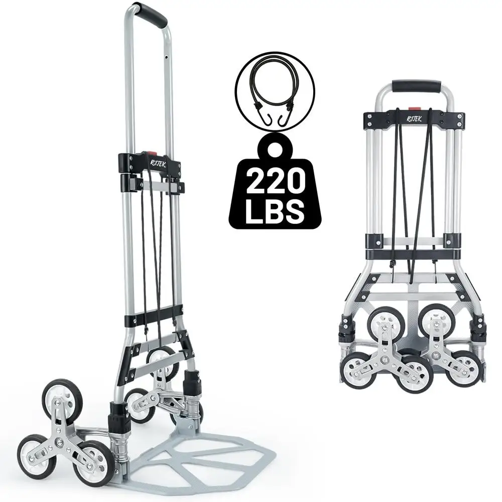 220lb Capacity Heavy-Duty Stair Climber Hand Truck Dolly Lightweight Trolley Luggage Cart Quiet Operation Rubber Tires Two-Stage