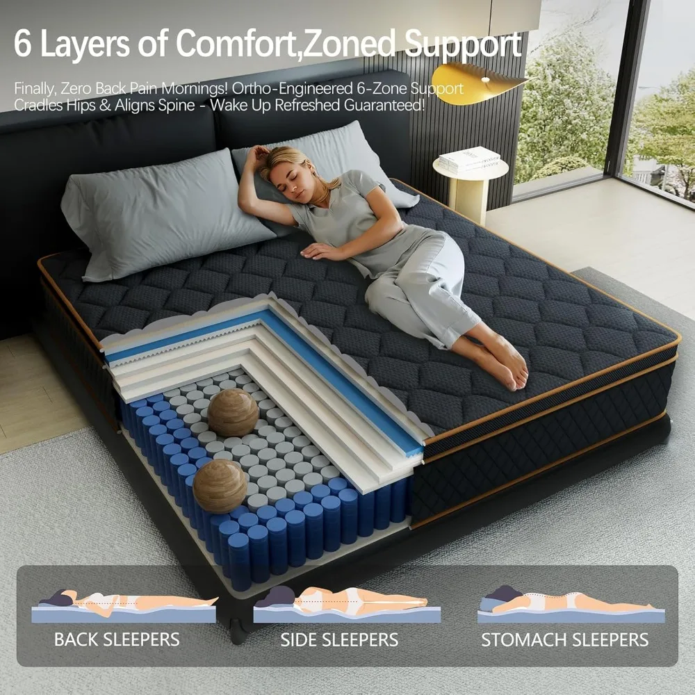 مرتبة هجينة مقاس 12 بوصة مع ملفات جيب ورغوة جل تبريد لدعم العظام وتخفيف آلام الظهر #4