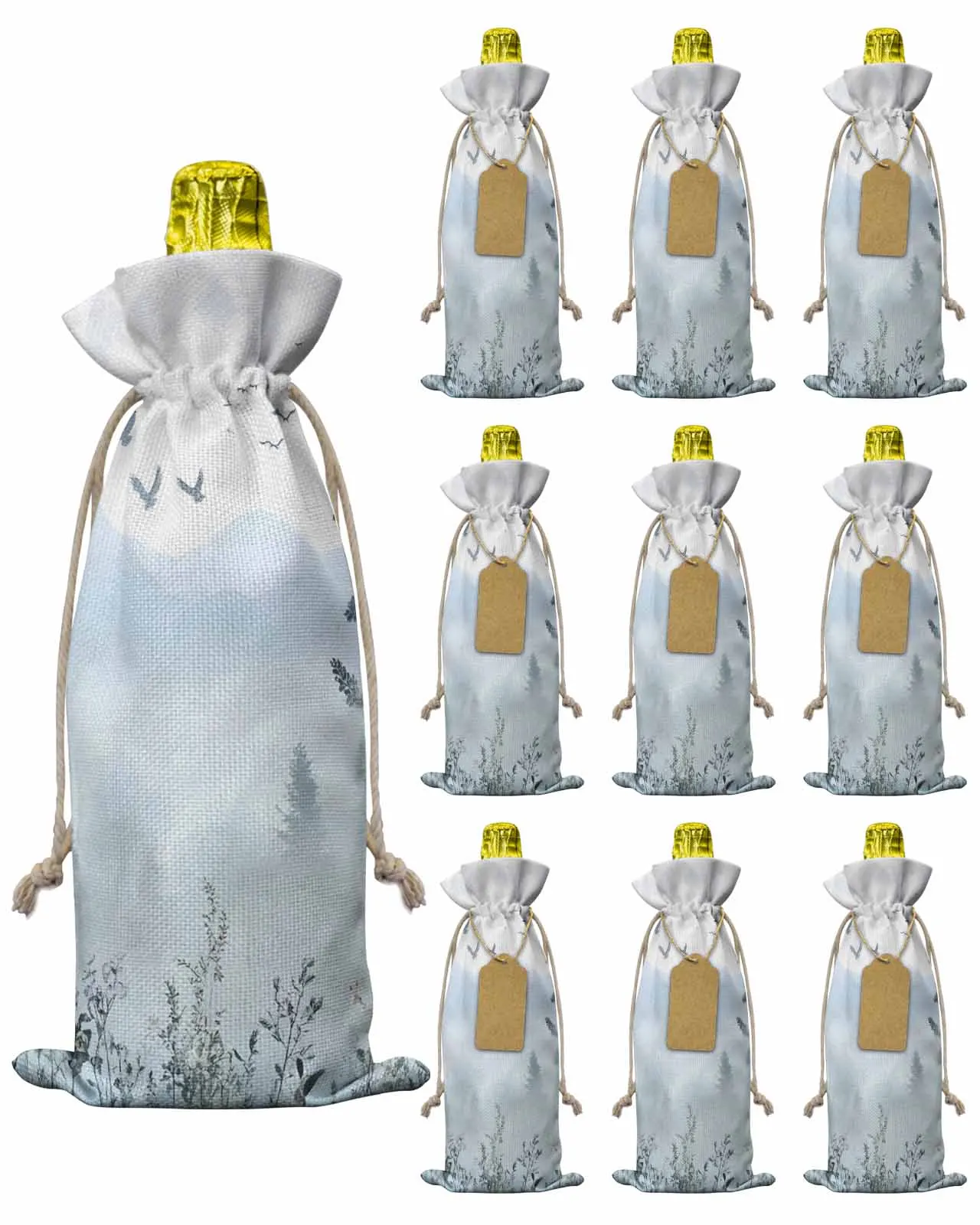 

10pcs Wine Bottle Covers Landscape Forest Tree Wine Holder Carrier Packaging Bag Wedding Party Decor Gift