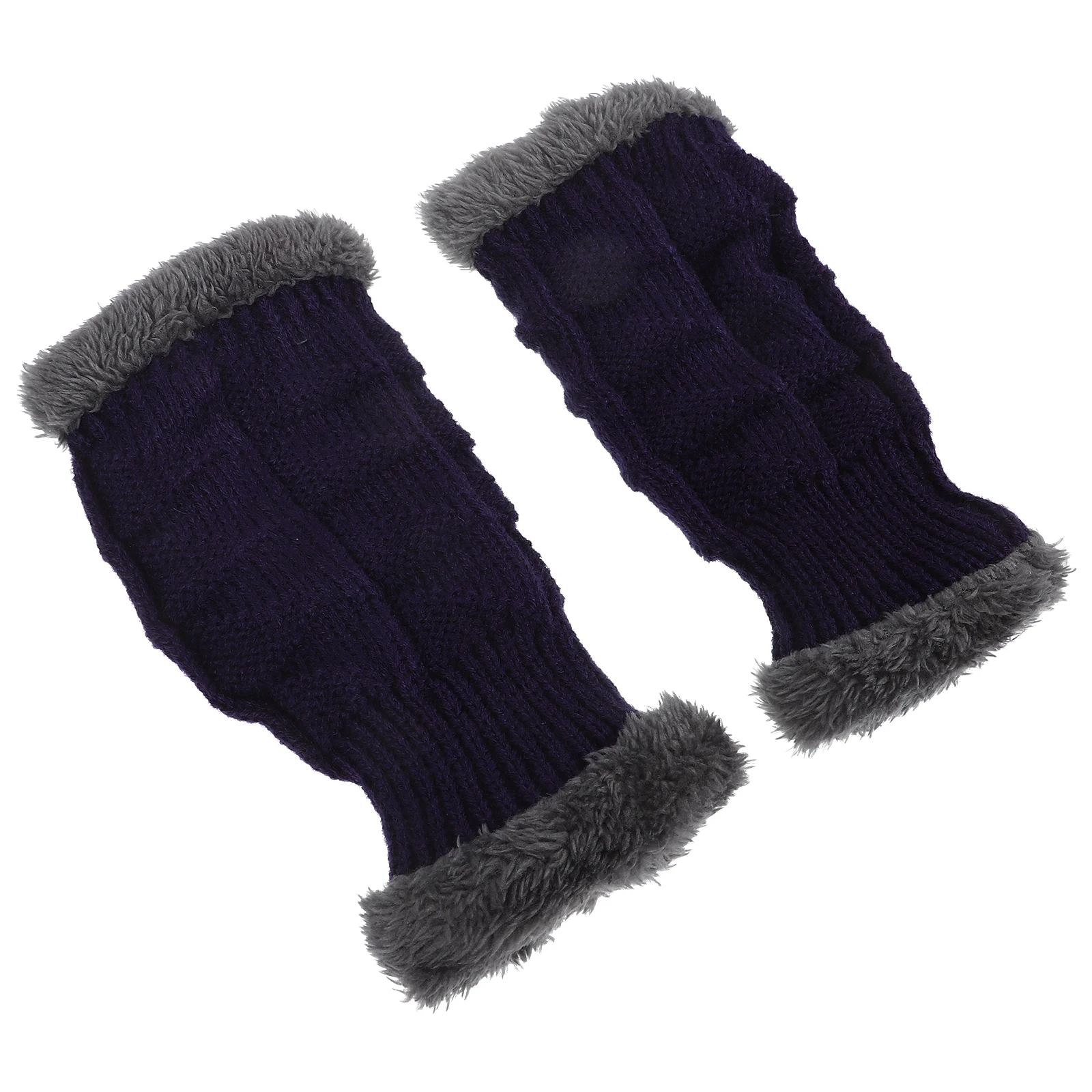 

1 Pair Warm Gloves Winter Fingerless Long Knitted Black Thermal Half-finger Women's Short Fuzzy Gloves Lightweight Supple Heat