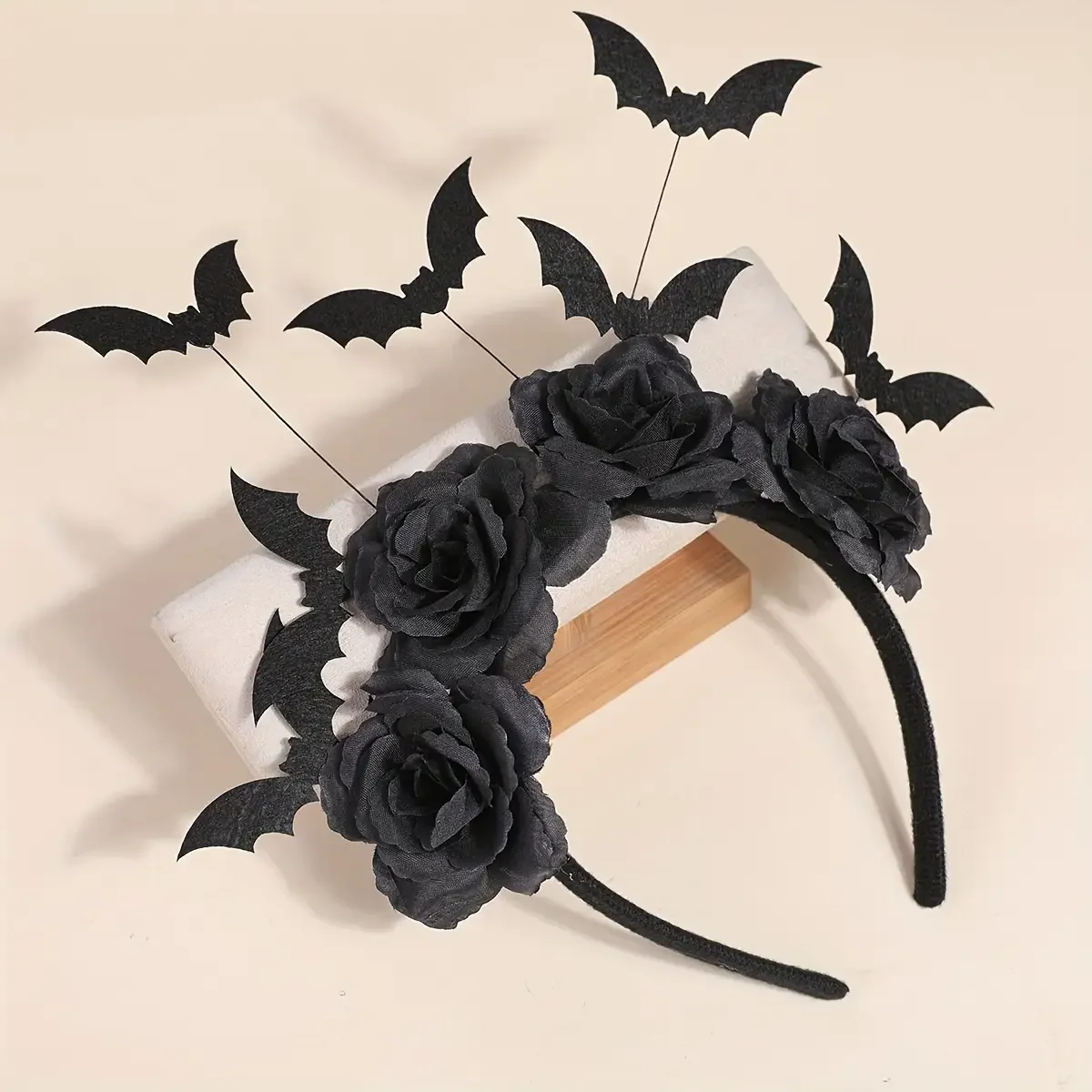 1 piece Halloween party headband - cute witch hat with black artificial flowers, gothic bat clip, dark role-playing accessory image 2