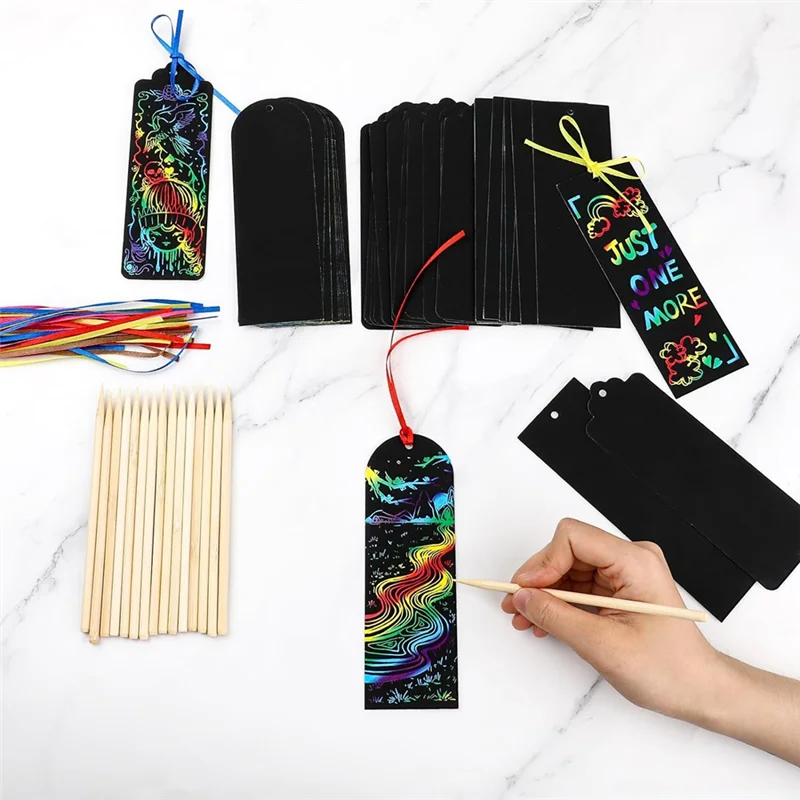 

Practical-Scratch Bookmarks, Student Party Favors Rainbow DIY Bookmark Hanging Gift Tags With Scratch Tool Ribbon For Classroom