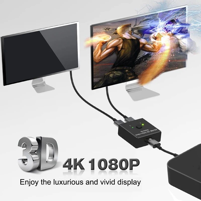 4K 3D HDMI-Compatible Switch 2 Ports Bi-directional 1x2 / 2x1 HDMI-Compatible Switcher Splitter Supports Ultra PS3/4 HD HDR