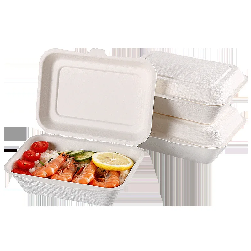 Customized. Disposable Degradable to-Go Box Pulp Lunch Boxes Fast Food Takeaway Hamburger Box One-Piece Bento with Lid Lunch Box