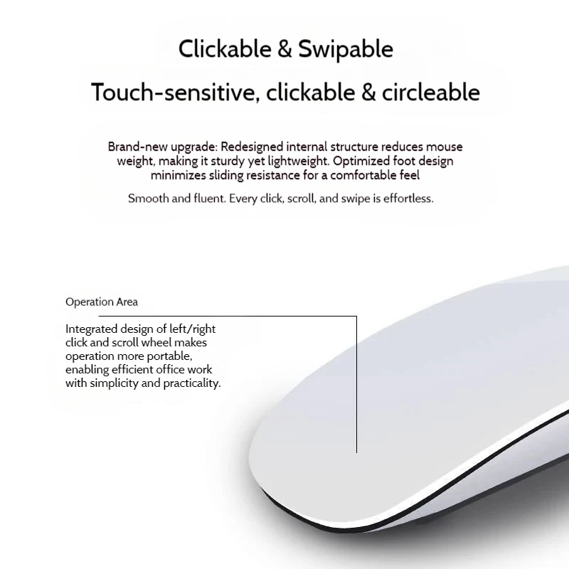 Minimalist Slim Bluetooth Wireless Mouse Built-in Bluetooth Connection Lightweight Ergonomic Mice for Office Work & Daily Use
