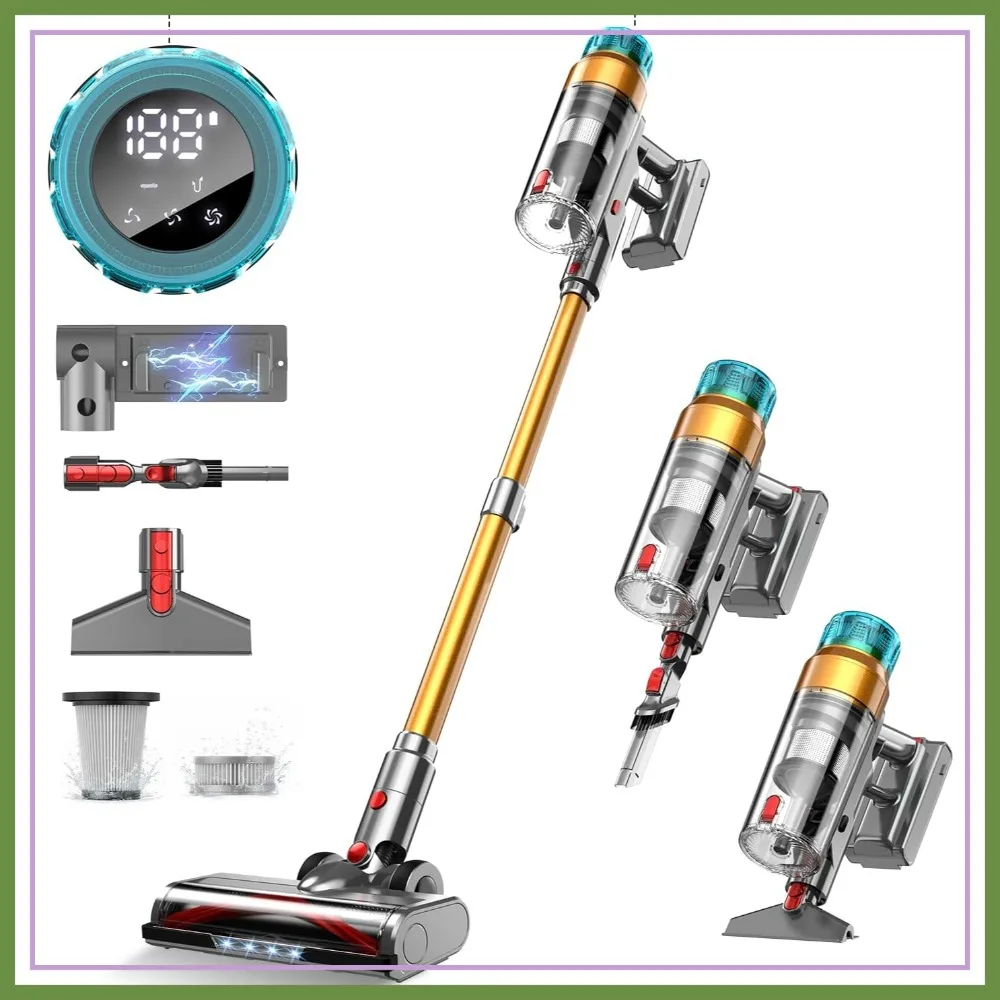 Cordless Vacuum Cleaner 60KPa 600W Stick Vacuum 75Mins Anti-Tangle LED Display