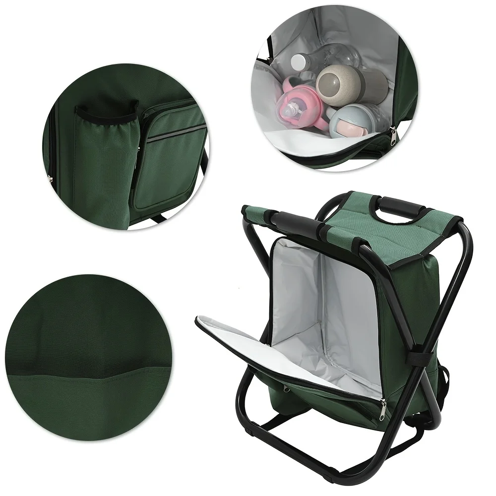 Camping Fishing Chair Bag Foldable Picnic Bench with Cooler Backpack Bag Waterproof Hiking Fishing Stool Collapsible Storage Bag