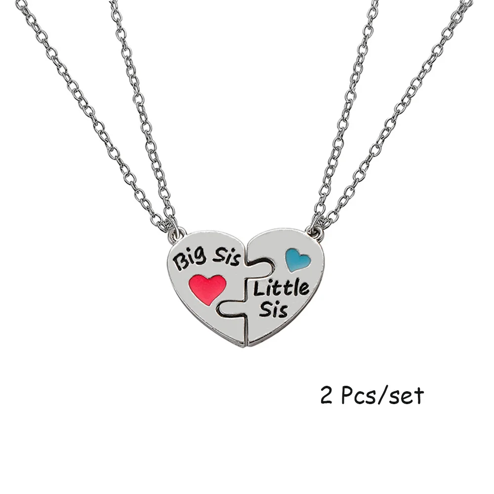 2/3 Pcs/set Big Sister Little Sister Pendant Necklace Women Hollow Heart Puzzle Sis Friend Pendant Family Jewelry Gifts