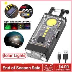 LED COB Keychain Light Solar Type-C USB Rechargeable Portable Flashlight Built in battery Waterproof for Power Outage Emergency