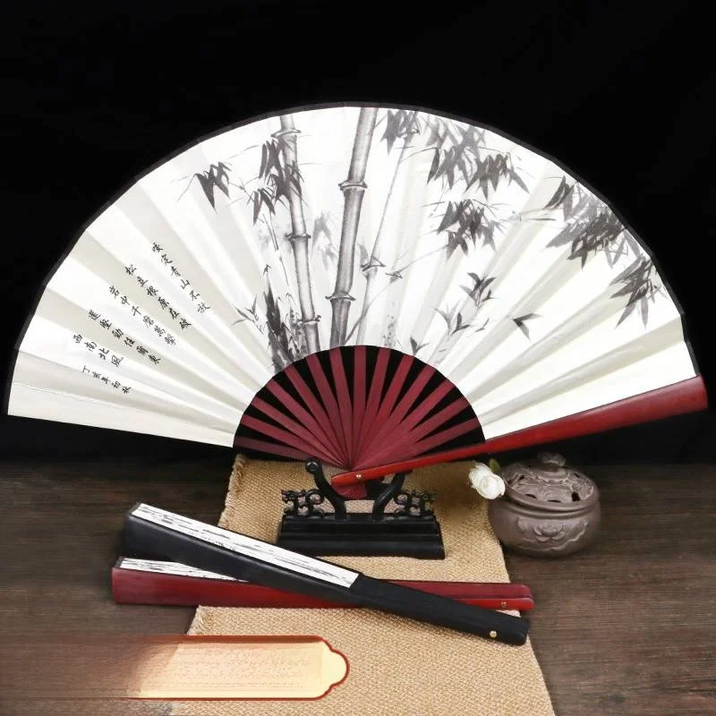 

Hand-Painted Ancient Fan Wedding Style Portable Fan Boy's Wind Paper Writing Fan Traditional Chinese Art Silk Material