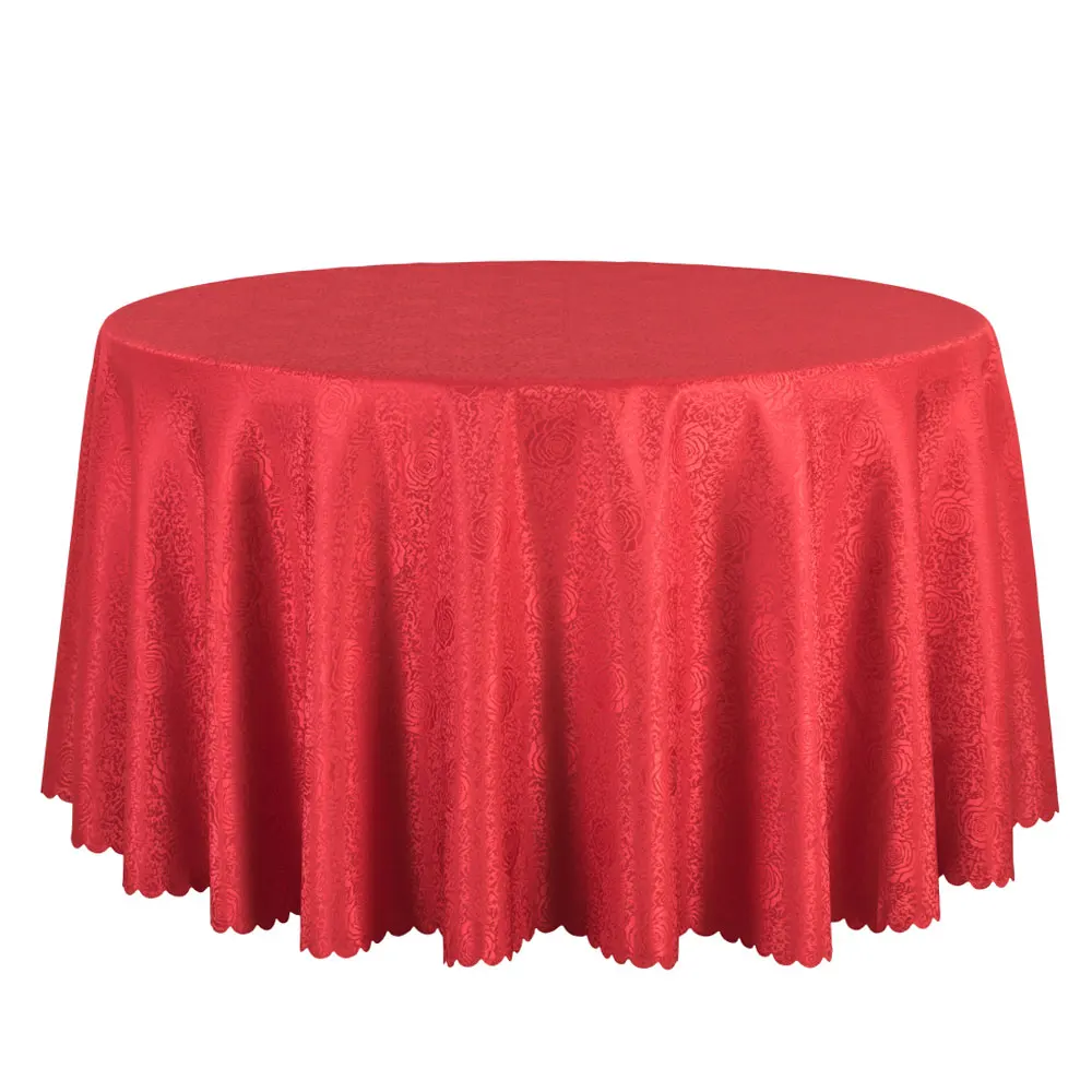 Hotel Wedding Table Cloths Polyester Jacquard Dining Table Linen Round Tablecloth Decor White Gold Red Table Covers Damask 260cm