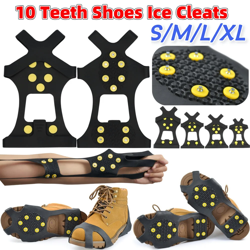Steigeisen zum Klettern mit 10 Zähnen, rutschfest, gebündelt, Steigeisen, Unisex, Schneeklauen-Schuhüberzüge, verstellbar, langlebig, für Winterwandern, Wandern