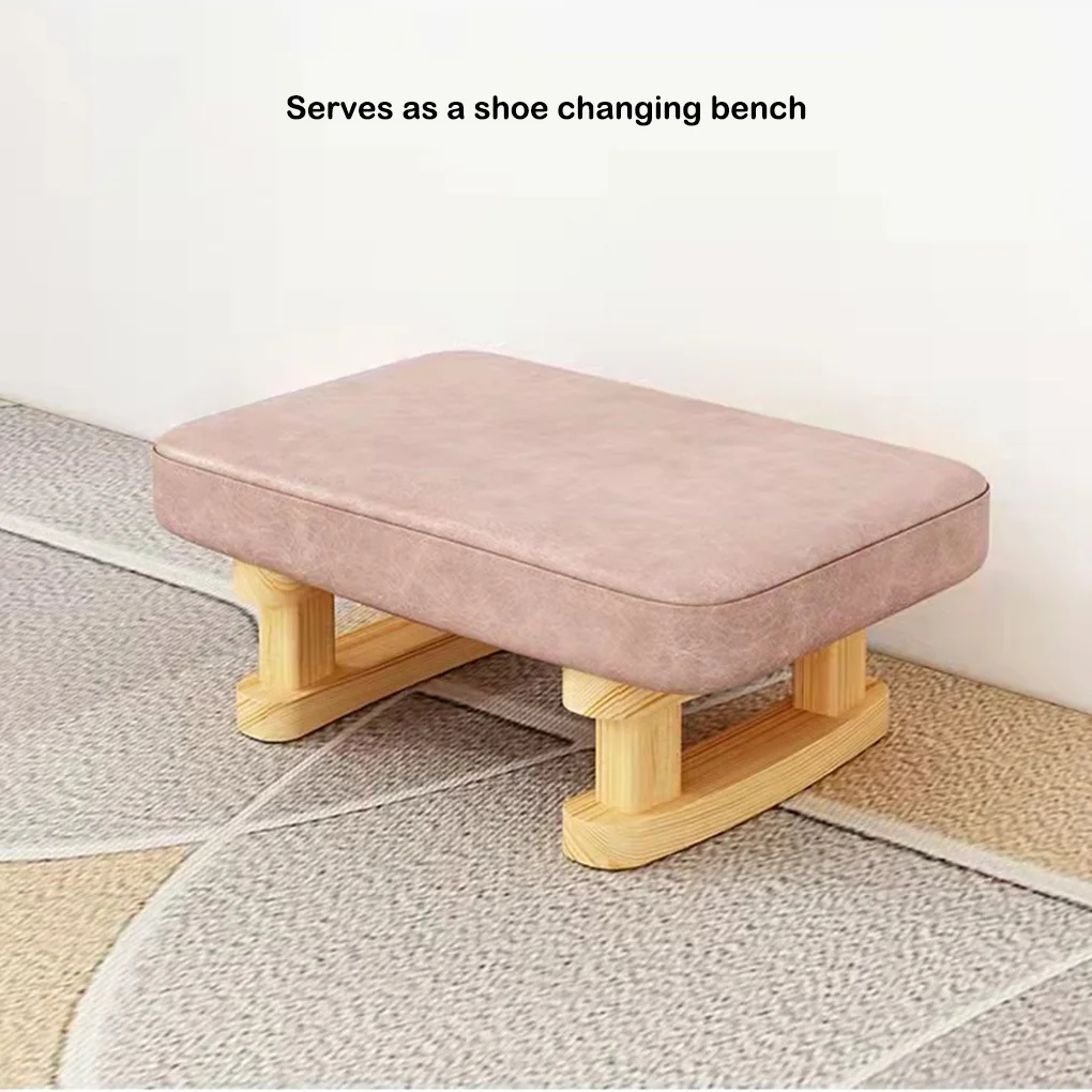 Solid Wood Footstool Shoe Stool Living Room Simple Sofa Tea Stools Anti-slip Footrest Sponge Coloful Cushion Home Leisure Chair