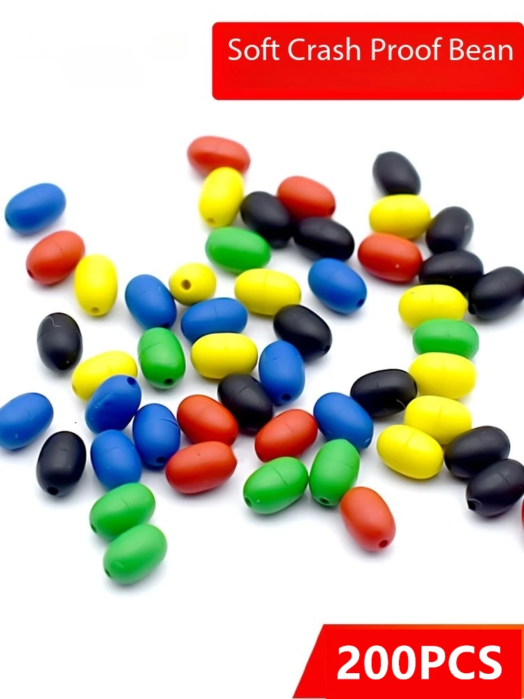200PCS Colorful Silicone Bean Rock Fishing Sea Fishing Bead Anti collision Rubber Space Bean Fishing Gear Accessories Set