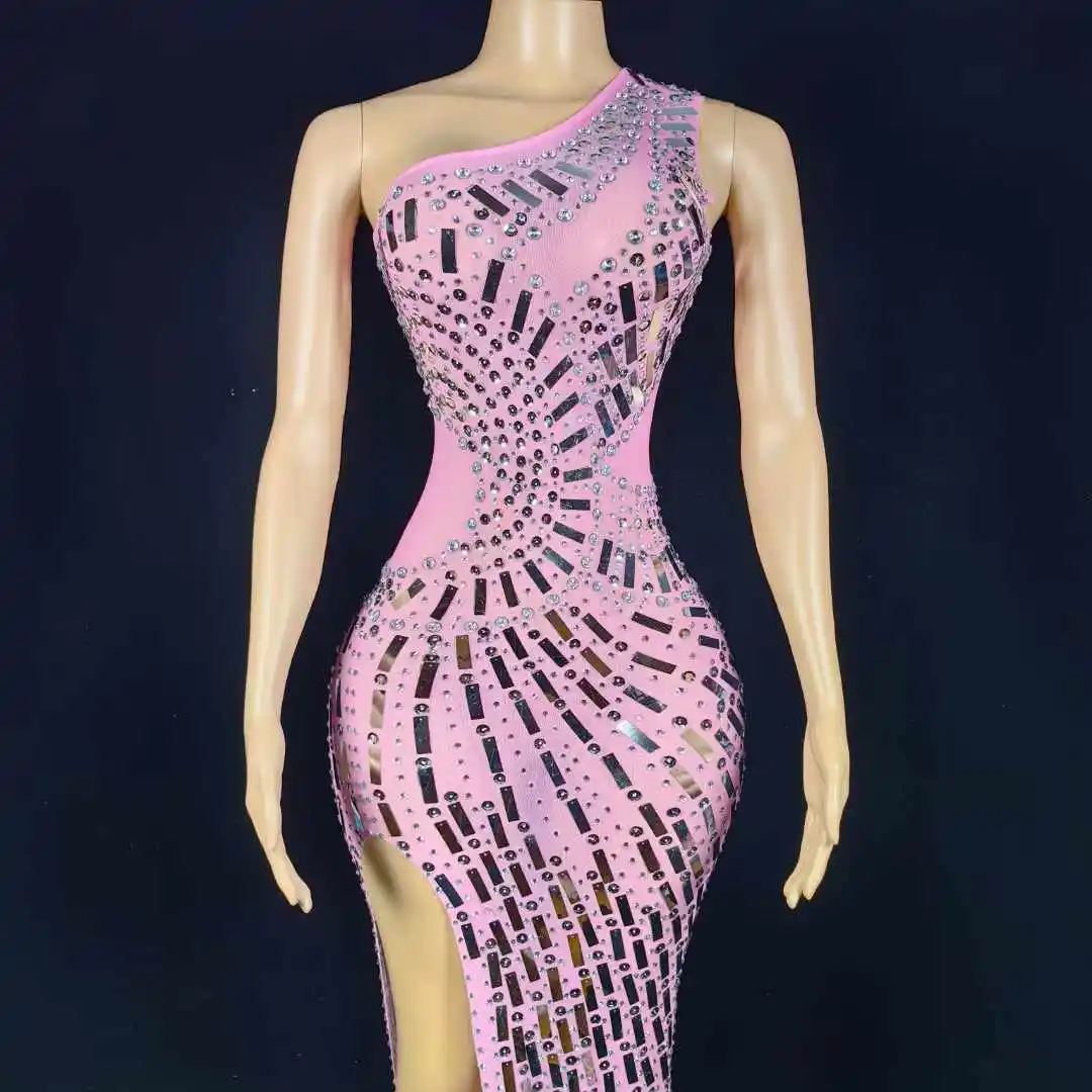 

Women Glitter Sequin Rhinestone Long Dress Goddess Birthday Party Las Vegas Showgirl Drag Queen Costume