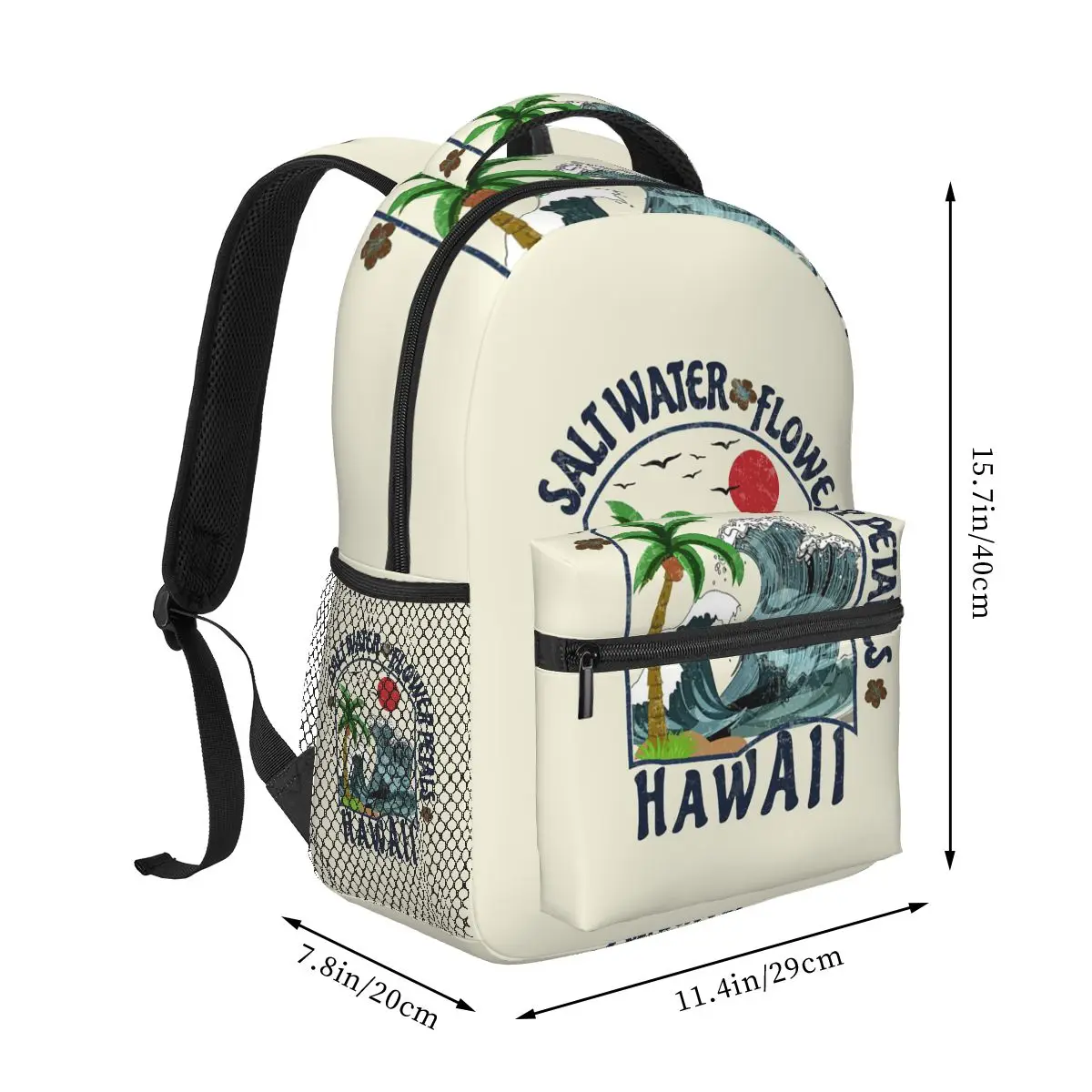 Salt Water Flower Petals Hawaii 1 Backpack Student Boys Girls BookBag Children School Bag Laptop Shoulder Bags for Men Women