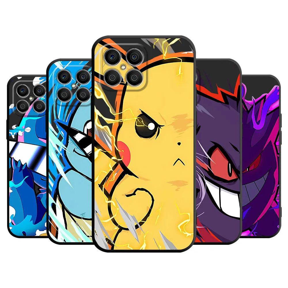 Pokemon Pikachu Anime Case For Honor 90 Lite 8X 20 70 X8 X8A X9a X7 X6 50 Magic5 Pro 4 Black Soft Phone Funda