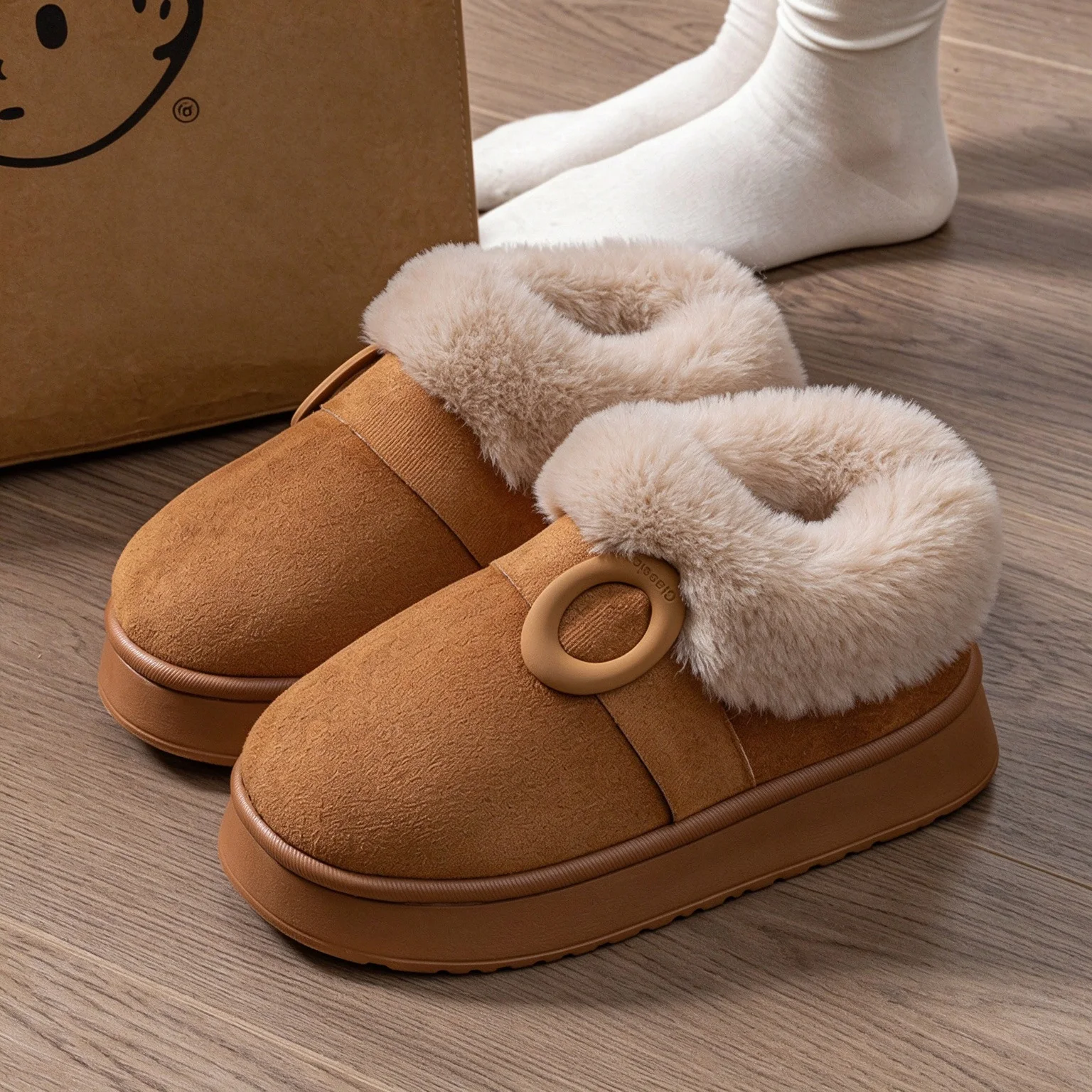 Casual Thicken Warm Fluffy Snow Boots for Women 2026 Trend Faux Suede Platform Plush Fur Booties Anti-Slip Cotton Padded Shoes