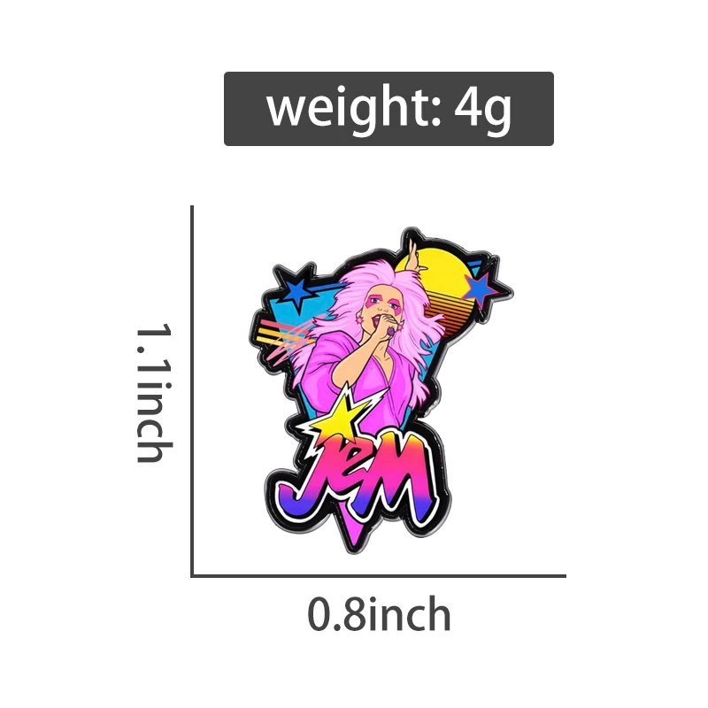 Jem 80s Style Art Brooch Enamel Pins Creative Retro Metal Brooch Decorative Backpack Lapel Badge Fashion Jewelry Souvenir Gifts