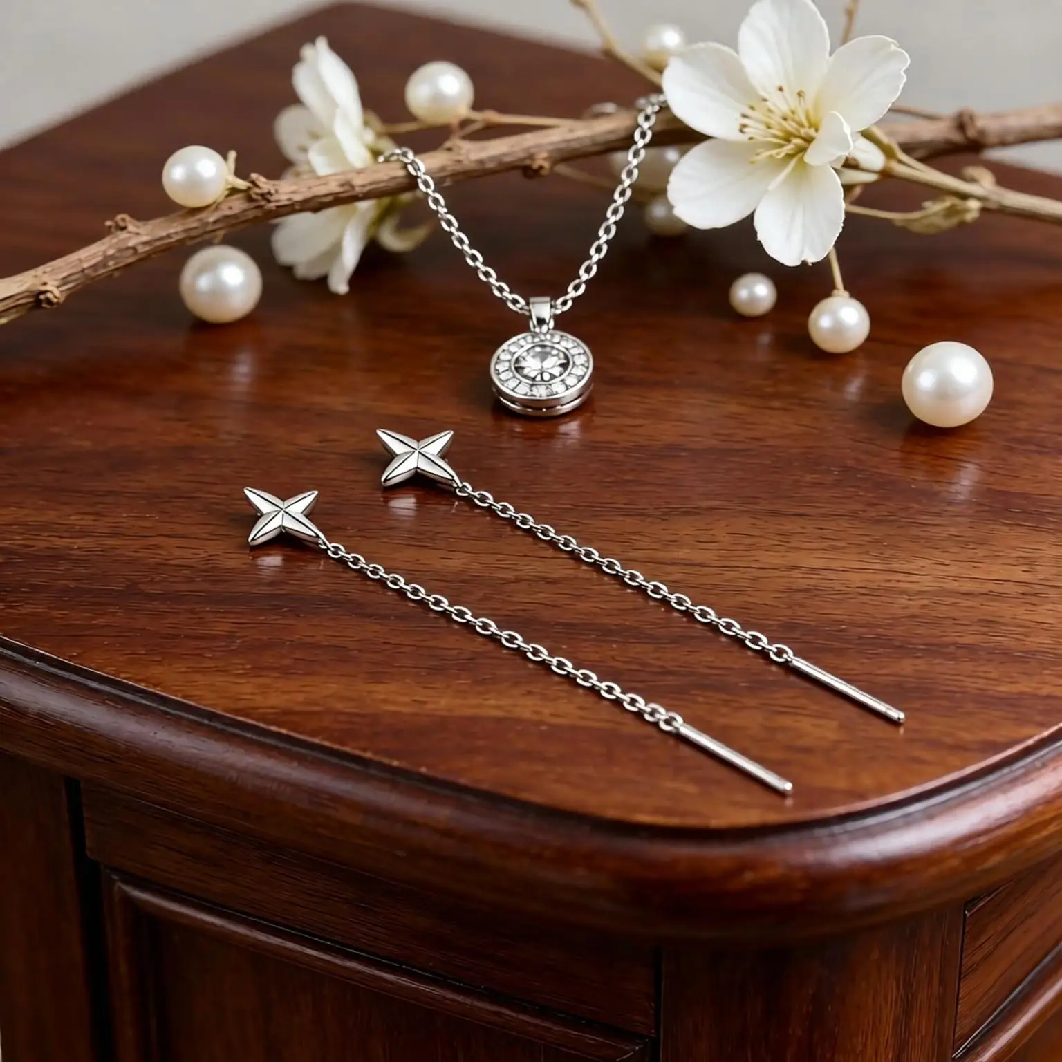 Exquisite 925 Sterling Silver Four-Pointed Star Long Thread Earrings for Women Girls Engagement Party Fashion Jewelry Gifts
